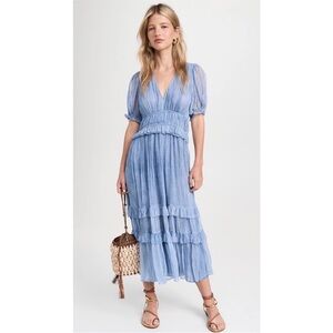 Ulla Johnson Powder Blue Tiered V-Neck Midi Dress